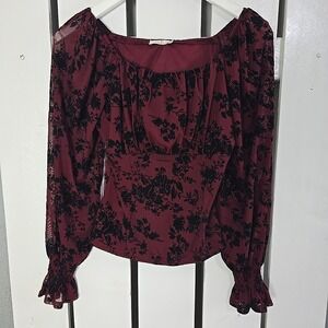 Ember Velvet Burnout Floral Milkmaid Sheer Top Large Purple Whimsigoth Fairy
